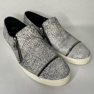 Michael Kors Grayson Crackle Leather Sneaker Black White Women’s Size 8.5